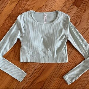 Lulu Lemon Mint Green Ribbed Long Sleeve Crop Top